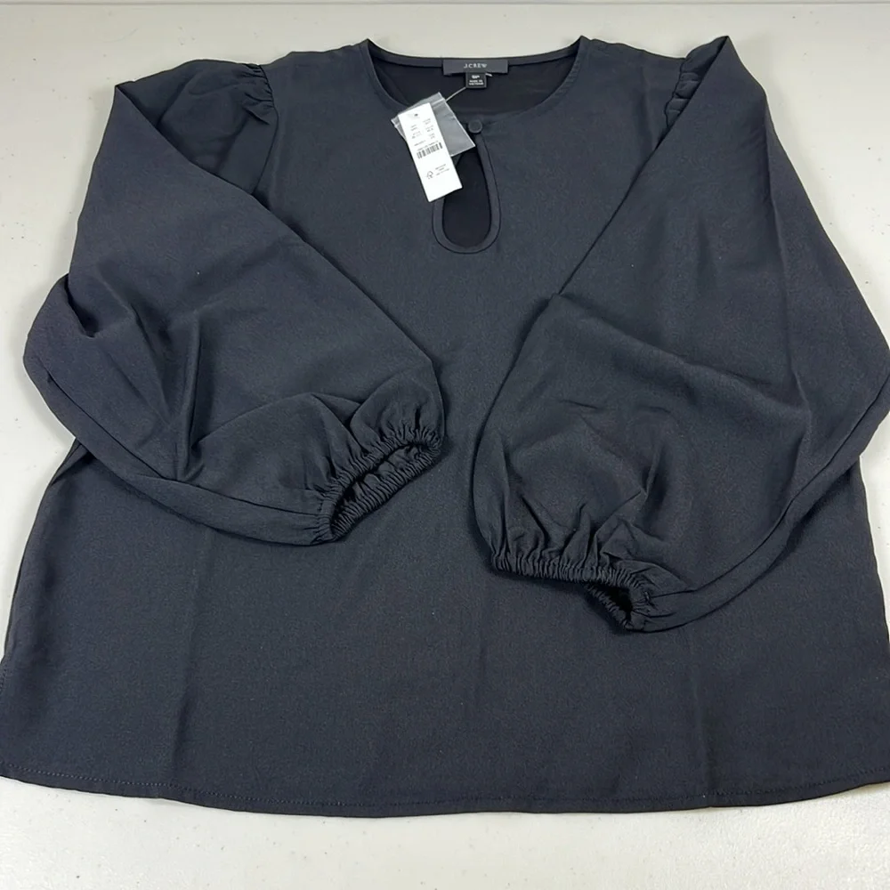 J.Crew Keyhole Puff‎ Sleeve Drapey Crepe Black